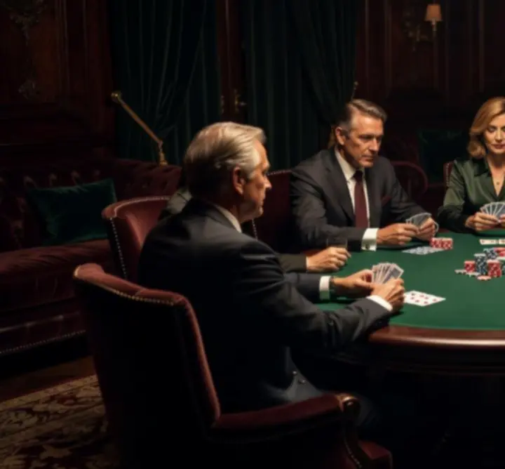 Atmosferyczny stół pokerowy w ciepłym, bursztynowym świetle